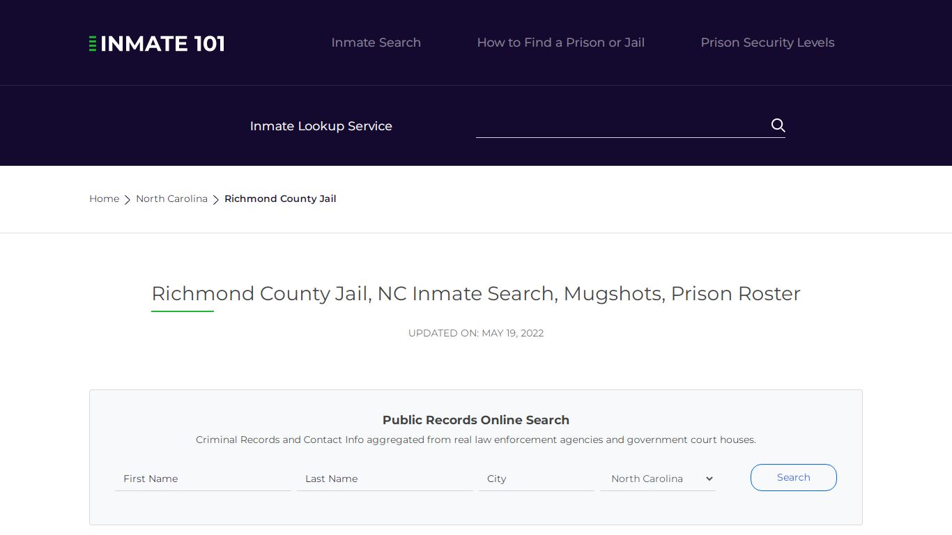 Richmond County Jail, NC Inmate Search, Mugshots, Prison ...